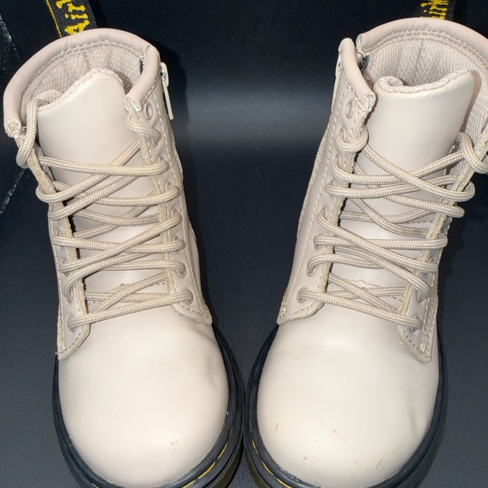 Size 8C - Dr. Doc Martens Kids Boots Zip/Lace Up Model, Taupe, Clean, No Box
